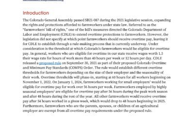 Issue Brief: Farmworker Overtime in Colorado: Estimate of Benefits and Costs