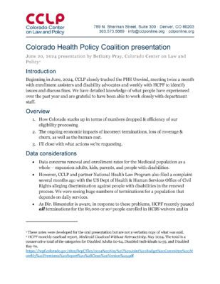 June 2024 Joint Budget Committee presentation on PHE Unwind