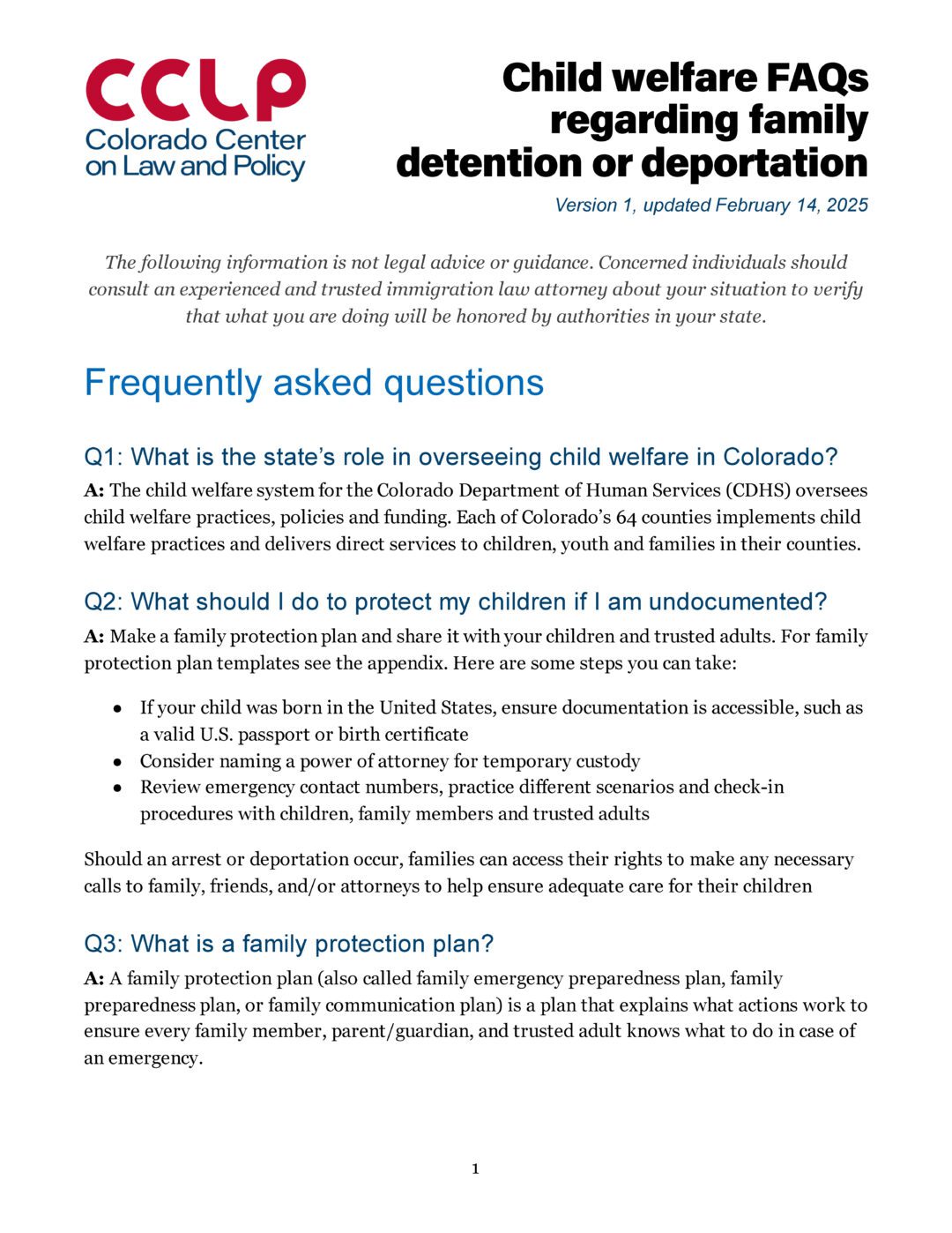 Child Welfare FAQs Regarding Family Detention or Deportation / Preguntas frecuentes sobre el bienestar infantil en relación con la detención o deportación familiar