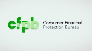 The logo of the Consumer Financial Protection Bureau cfpb on a white wall