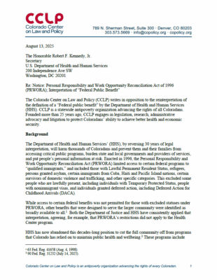 CCLP Public Comment to HHS Reinterpretation of Federal Public Benefit
