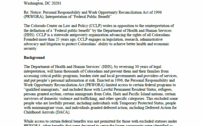 CCLP Public Comment to HHS Reinterpretation of Federal Public Benefit