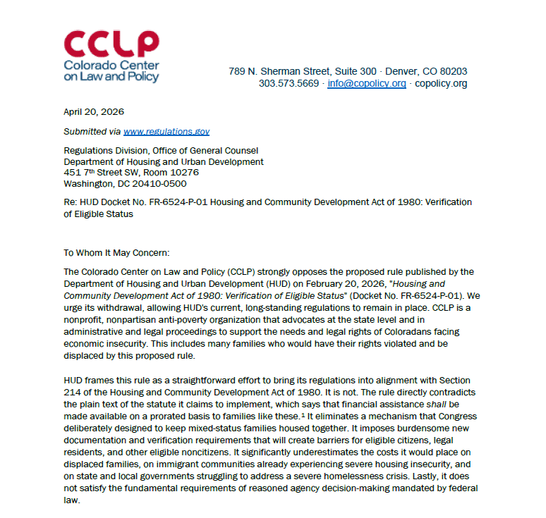 CCLP Public Comment on HUD document