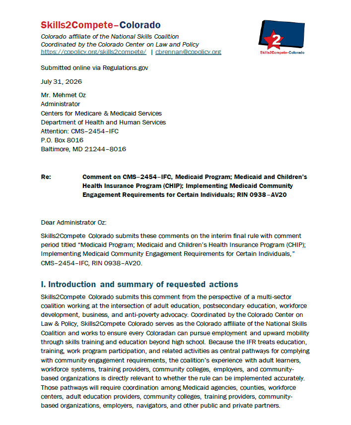 Skills2Compete Public Comment on the Medicaid Interim Final Rule