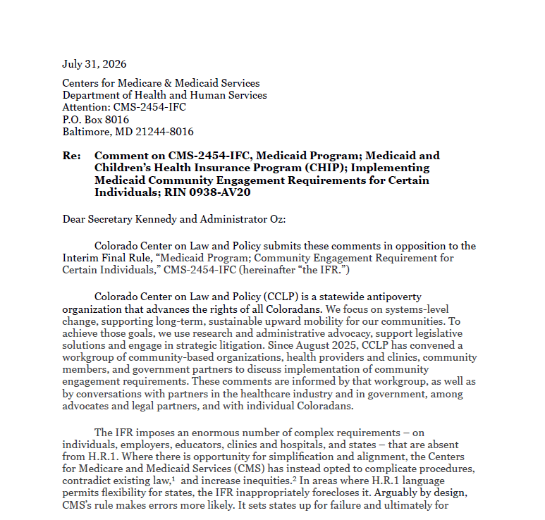 CCLP Public Comment on Medicaid Interim Final Rule
