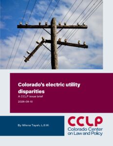 Cover Image for Colorado's Electric Utility Disparities, featuring a photo of a broken power line.
