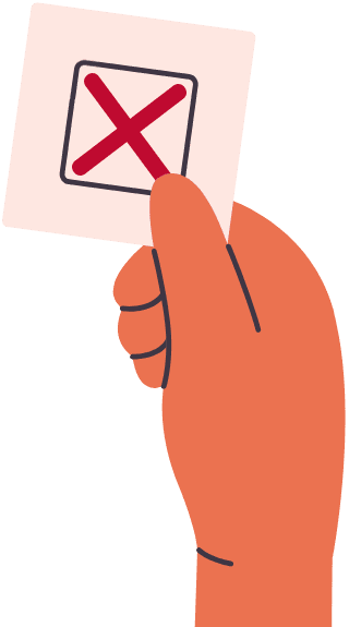 Hand holding "no" ballot with red "x"